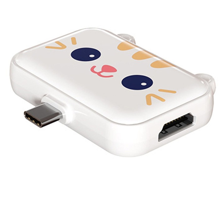 Adaptor USB-C hub 3‑in‑1 k0441-0714-QHeamg155900, HDMI 4K@30Hz, 1x USB 3.0, port PD pana la 100W, suport incarcare 2.4A, design tigru, alb