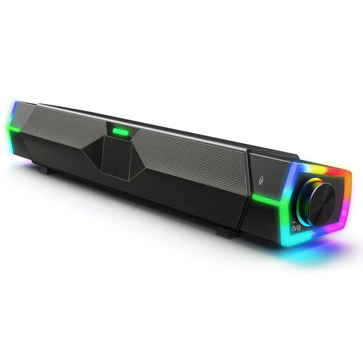 Difuzor RGB, WALALLA, Bluetooth si USB, Sunet HiFi Stereo 2x5w, Microfon Incorporat, Lumini RGB Dinamice, pentru Calculator si Gaming, Acasa