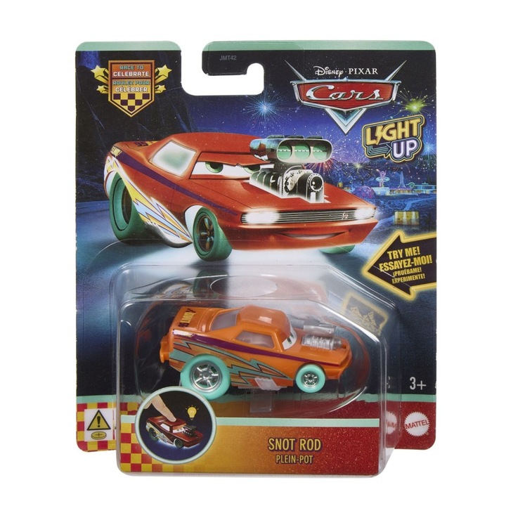 Disney Pixar Cars világító kisautó, Snot Rod, 1:55 méretarány, 3 év feletti gyermekeknek, fényhatással