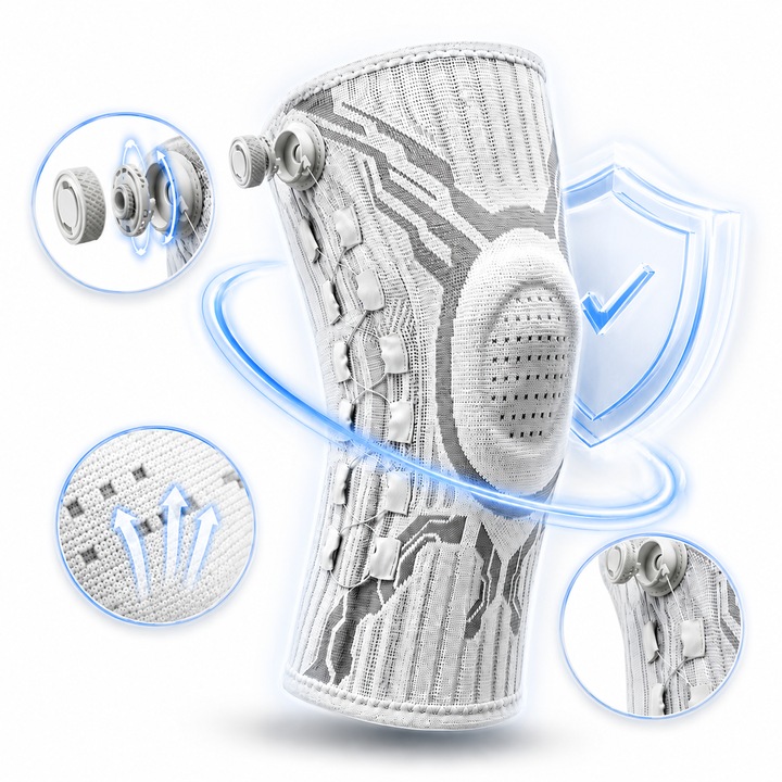 Genunchiera Ortopedica XL-XXL cu Mecanism Reglabil, Orteza Ajustabila, Arcuri Laterale de Stabilizare, Perna din Silicon pentru Rotula, Material Respirabil, pentru Menisc, Ligamente, Artrita, Gonartroza, Fitness, Alergare si Recuperare, Genunchi Drept
