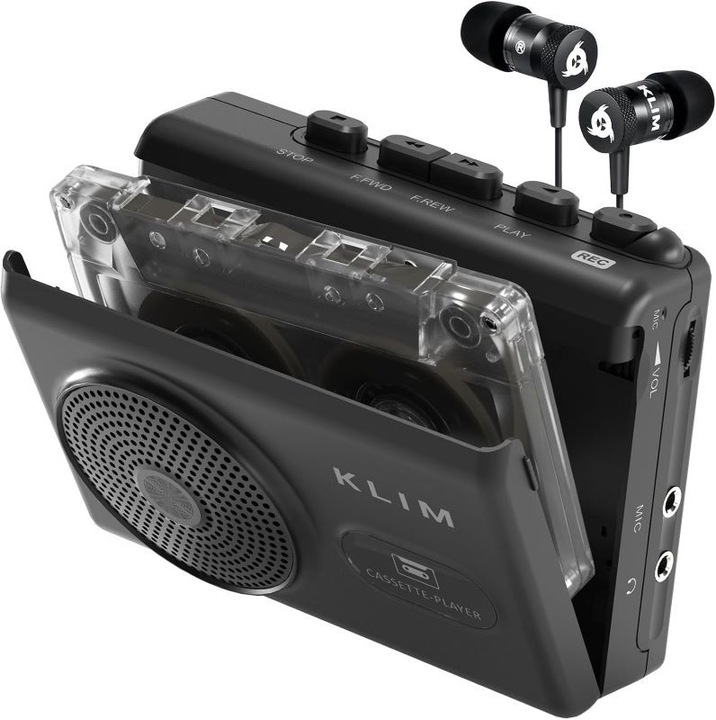Casetofon Portabil KLIM® K9, cu Redare si Inregistrare Casete Audio, Difuzor Incorporat, Microfon Integrat, Mufa Jack 3.5 mm pentru Casti, Functionare pe Baterii, Player Casete Audio Portabil, Reportofon, Walkman Retro, Include Casti, Negru**
