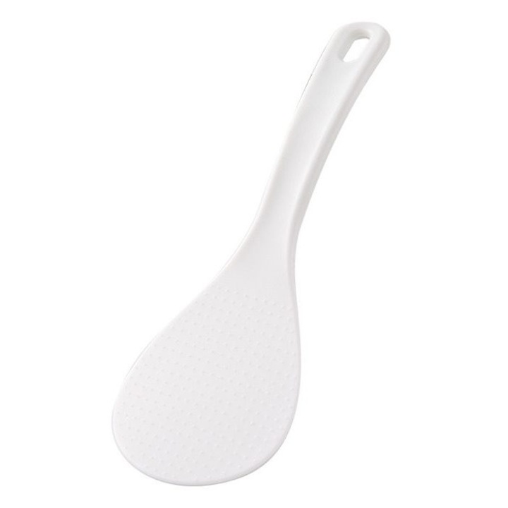 Set 2 linguri din plastic pentru supa orez, plat, punctat, alb
