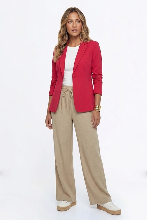 Sacou elegant, cambrat, lungime standard, maneca lunga, decolteu in V, cu nasturi si revere - M1339, Rosu