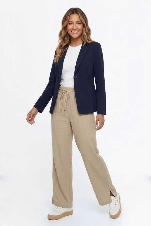 Sacou elegant, cambrat, lungime standard, maneca lunga, decolteu in V, cu nasturi si revere - M1339, Bleumarin
