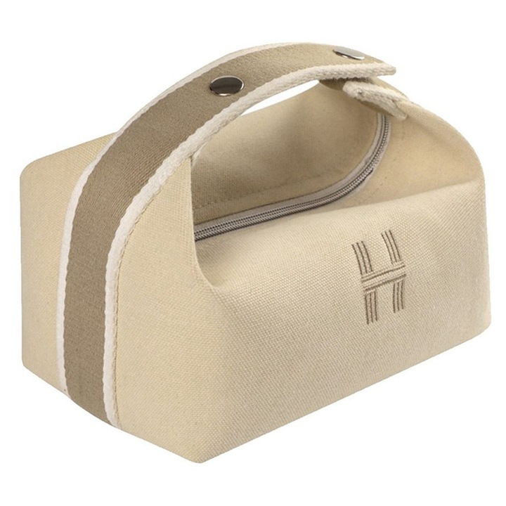 Geanta cosmetica tip lunch box, capacitate mare, rezistenta la apa si praf, material twill, negru, m