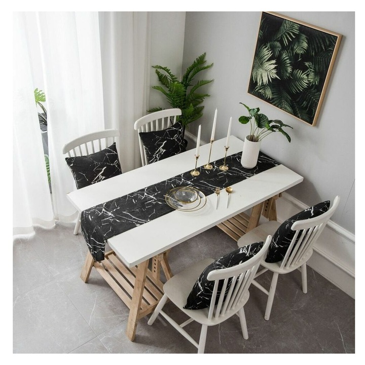 Asztalterítő, textil, márvány mintás, bézs, 33x180cm
