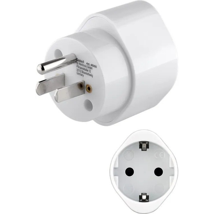 Adaptor de calatorie pentru prize UE → SUA/Japonia VITERRA.4-25CDCJ-K0232-260829-6557, intrare tip B (NEMA 5-15) catre priza tip F/CEE 7/3, 15 A, alb