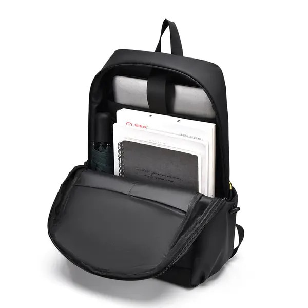 Rucsac pentru laptop din polyester impermeabil, pentru laptop 15.6 inch, bretele captusite si spate ventilat, negru, 30 x 42.5 x 15 cm