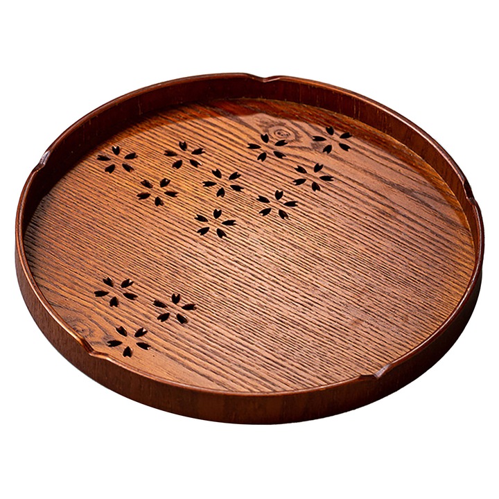 Tava rotunda ceai lemn model flori cires 27x2.5cm