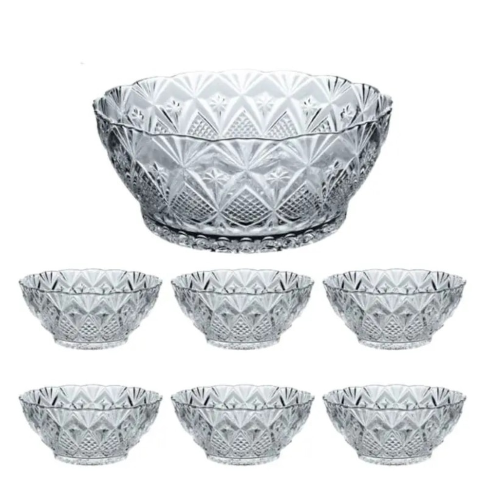 Set de 7 boluri de sticlă fructe sculptat relief, 4,5 litri