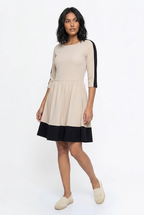 Rochie casual midi cu decolteu barcuta, maneca 3/4, croiala regular si inchidere la spate - M1337, negru, Negru