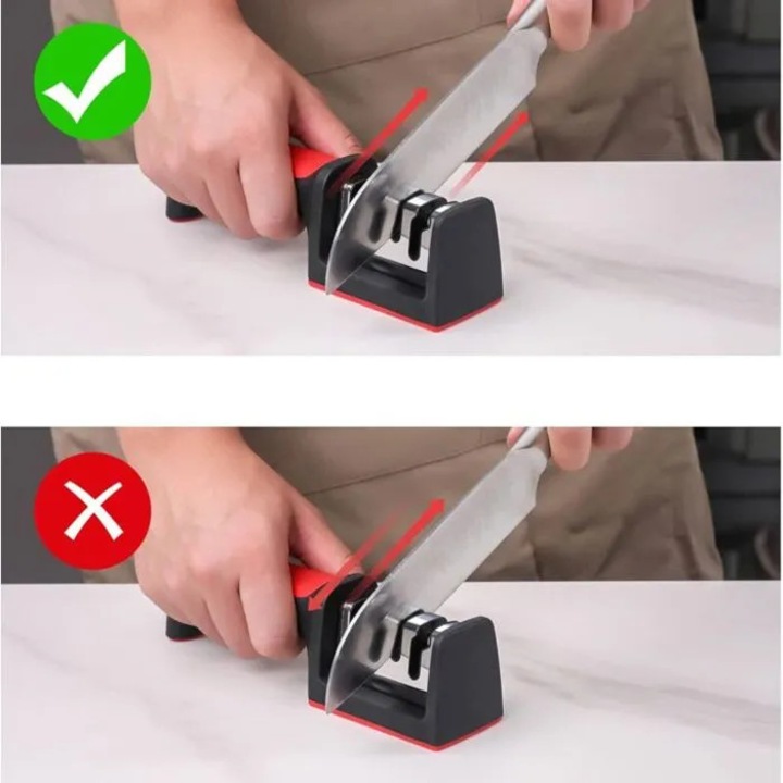 Ascutitoare manuala cu 3 trepte, pentru cutite si foarfece, negru, compact