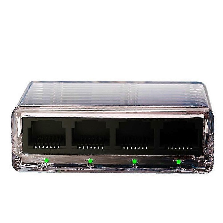 Switch Ethernet 1 la 4, 1000Mbps, transparent gri, 5V, compact