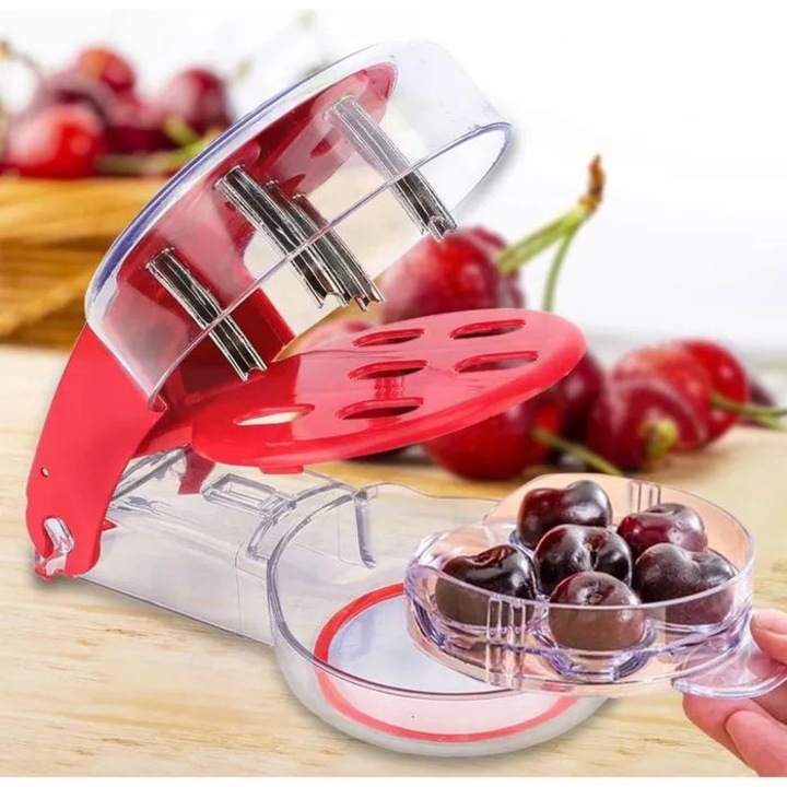 Curatacirese manual, multifunctional, inox, capacitate 6 cirese, recipient colectare, 25x15x10cm