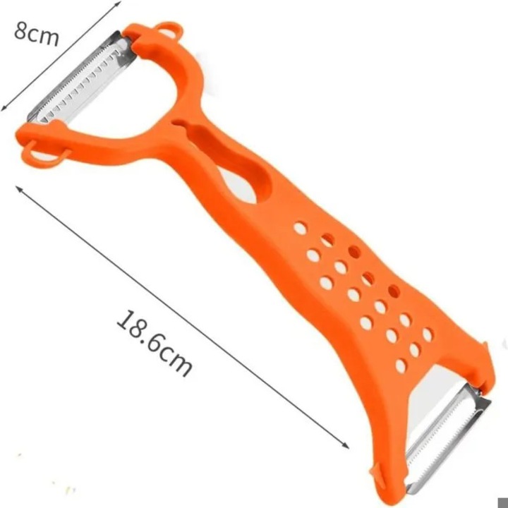 Curatator legume 2 in 1, otel inoxidabil, lama plata si zimtata, maner ergonomic, 18x5cm