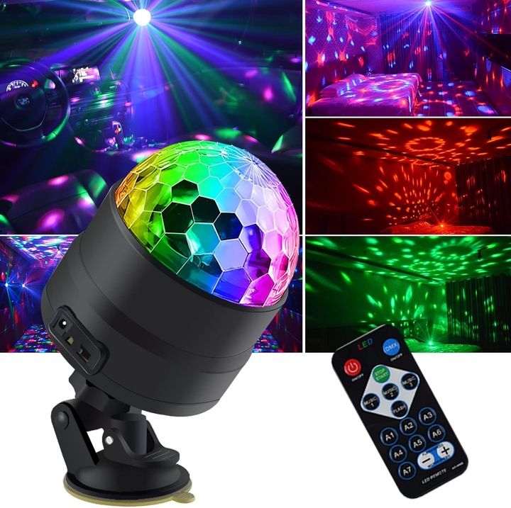 Bila disco mini, lumina LED colorata, activare sunet, alb 8x8m