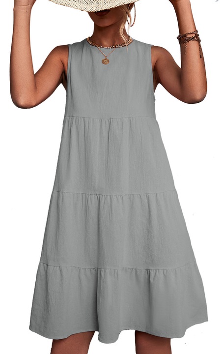 Rochie femei casual elegant volane gri poliester/poliuretan