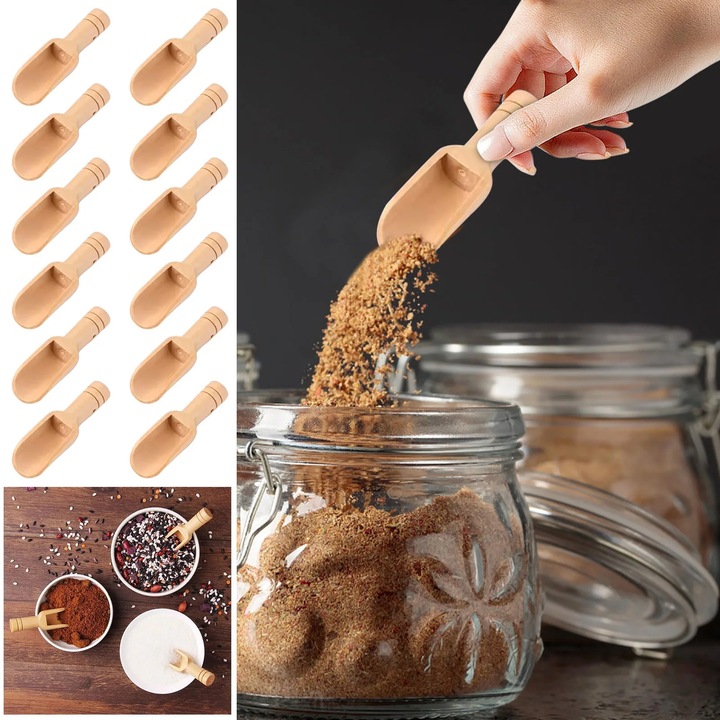 Set 12 lingurite mini lemn natural, 7.5x2.3cm, pentru baie ceai cafea