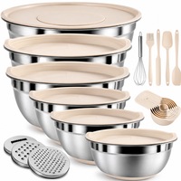 Set 6 Boluri Inox cu Capace Simply Joy, 26 Piese, Otel Inoxidabil, Usor de curatat, Antialunecare, 3 Discuri Razatoare, Ustensile Bucatarie, Linguri Masurare, Compatibil Masina de Spalat Vase, Pentru Gatit, Salate, Sosuri si Mese festive