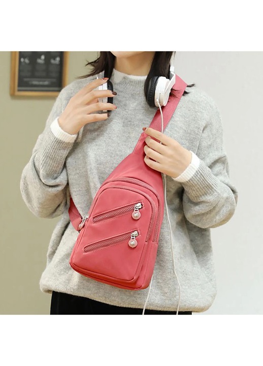 Geanta Sling YANYXR roz 17x11x30cm, rezistenta, cu jack casti