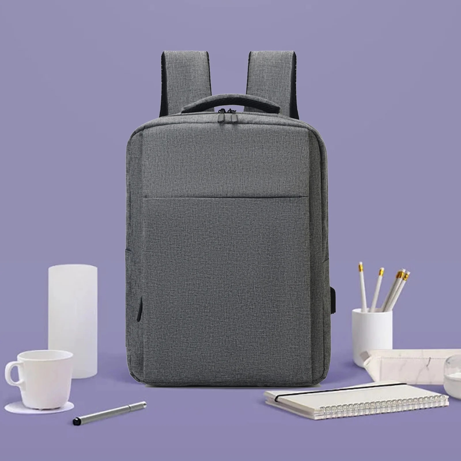 Rucsac laptop YANYXR 15.3 inch, slim, gri, 29x42x10cm, 16L, cu port USB