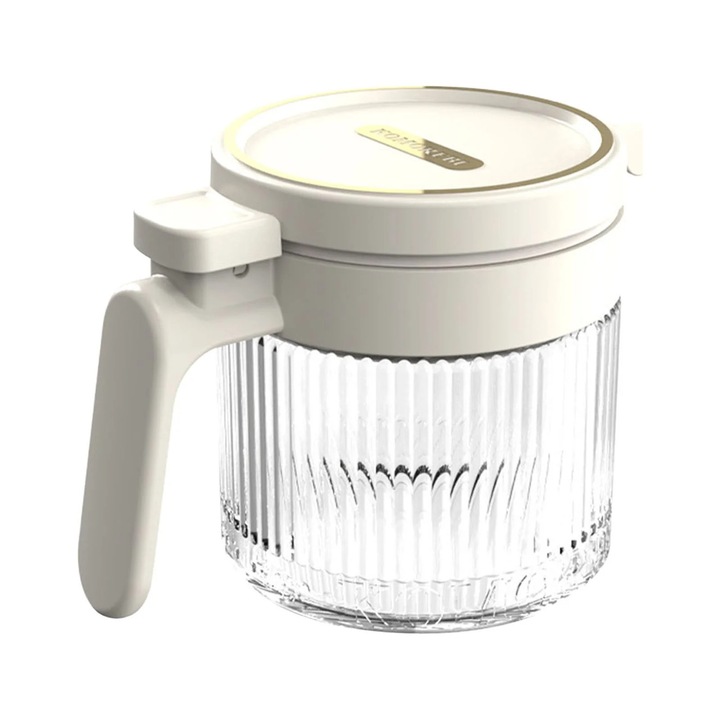 Borcan pentru condimente 260911BM04025, sticla alimentara transparenta, capac etans cu lingurita integrata din PP alb, 300 ml, 12 cm x 7 cm