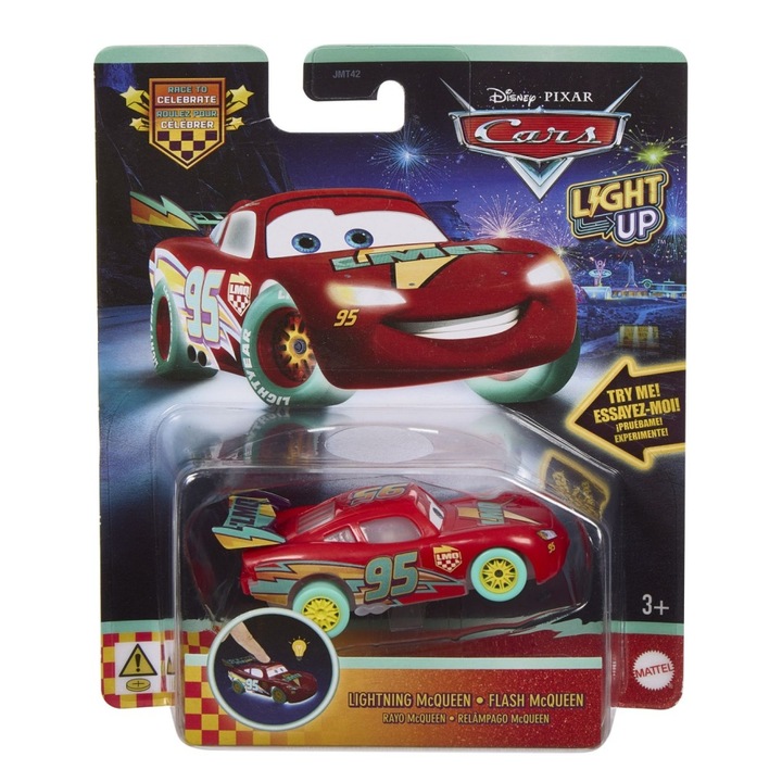 Világító Villám McQueen kisautó, Mattel, 1:55 méretarány, gyerekeknek, 3 év+