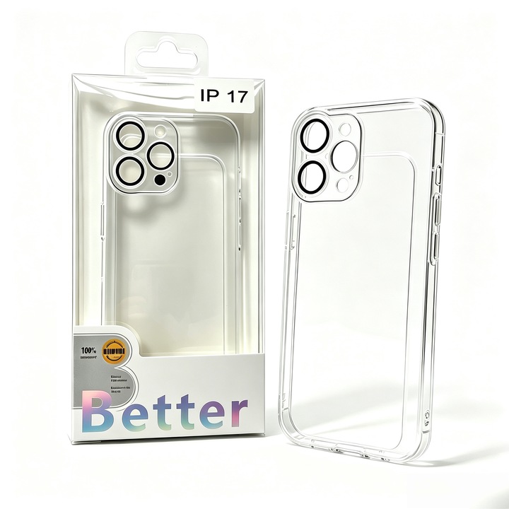 Husa Flip Flippy transparenta pentru Apple iPhone 15pro, TPU gros 1.5mm antisoc, protectie camera si ecran, material rezistent la ingalbenire, husa subtire flexibila anti-caderi