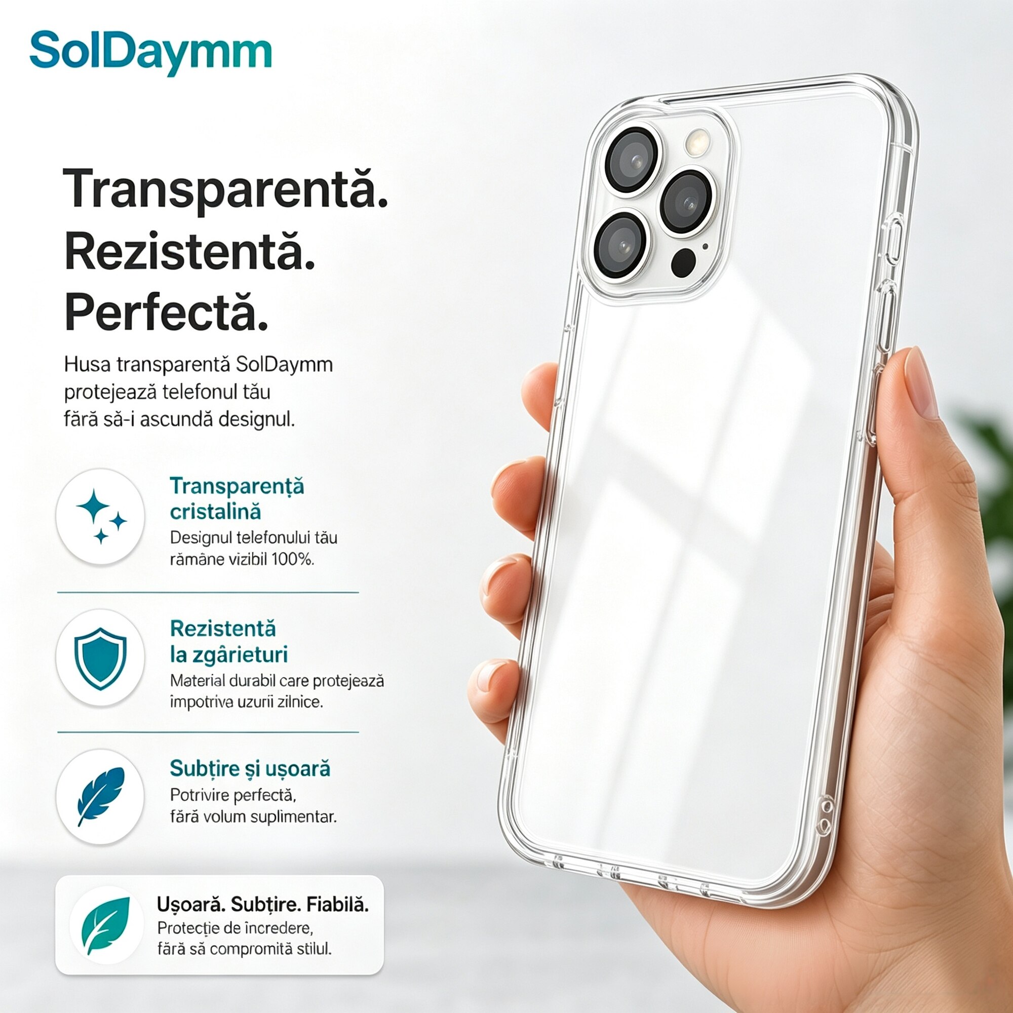 Husa Flip Flippy transparenta pentru Apple iPhone 15pro, TPU gros 1.5mm antisoc, protectie camera si ecran, material rezistent la ingalbenire, husa subtire flexibila anti-caderi