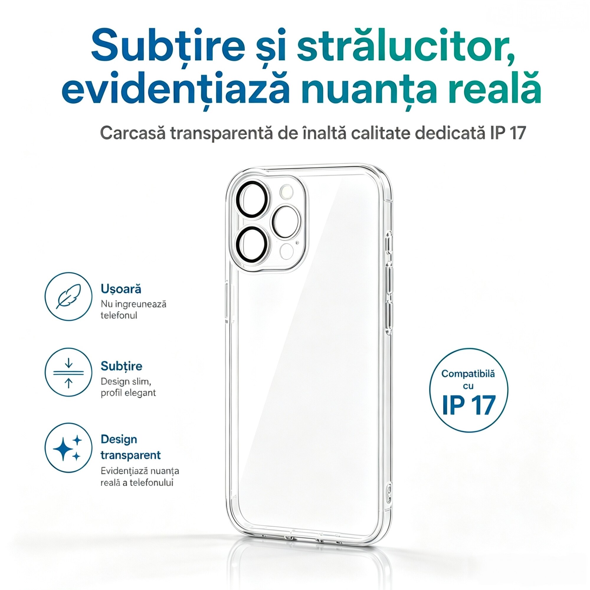 Husa Flip Flippy transparenta pentru Apple iPhone 15pro, TPU gros 1.5mm antisoc, protectie camera si ecran, material rezistent la ingalbenire, husa subtire flexibila anti-caderi
