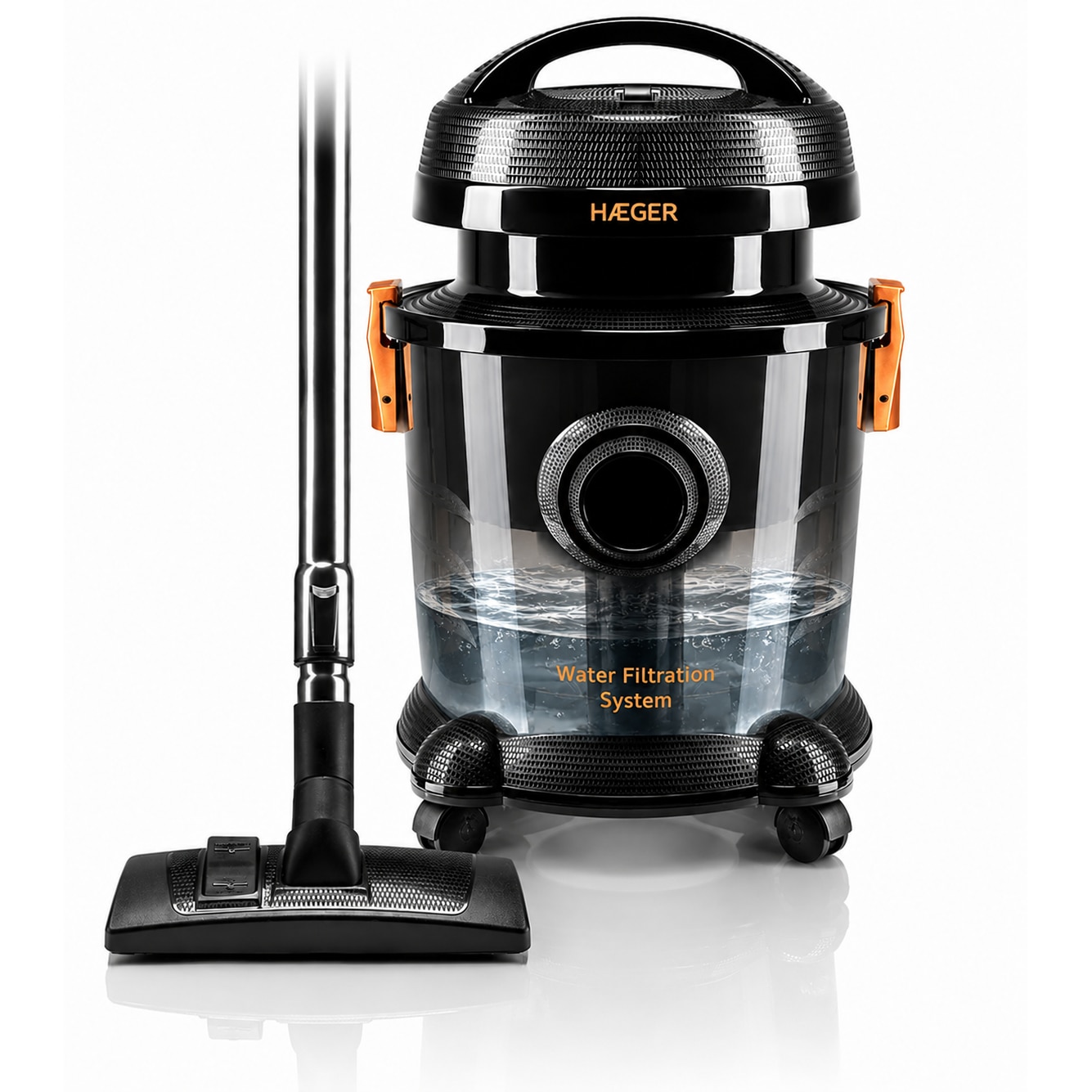 Aspirator Cu Filtrare Prin Apa HAEGER AQUACLEAN VC-12W.044A, Putere 1200 W, Capacitate 9 Litri, Tub Telescopic Metalic, Negru