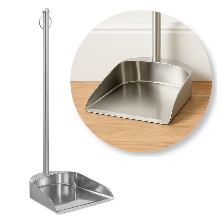 Faras metalic din inox, maner lung, design ergonomic, anti-rugina, pentru interior si exterior, 76 x 26 cm