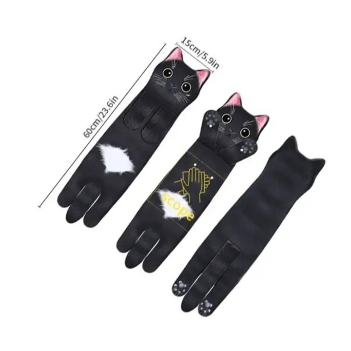 Микрофибърна кърпа с модел котка STALVA-CJ-K0502-20260818-6782, черна, 60 x 15 см