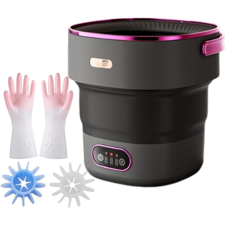 Masina de spalat portabila mini 16L, 3 programe, pliabila, negru-mov, 2kg capacitate