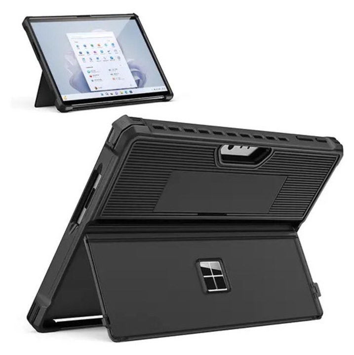 Husa de protectie pentru Microsoft Surface Pro 9/10/11 VITERRA.4-25CDCJ-K0232-260829-349, TPU+PC, cu stand reglabil si suport pentru Surface Pen, negru, 29.8 x 22.2 x 2.02 cm