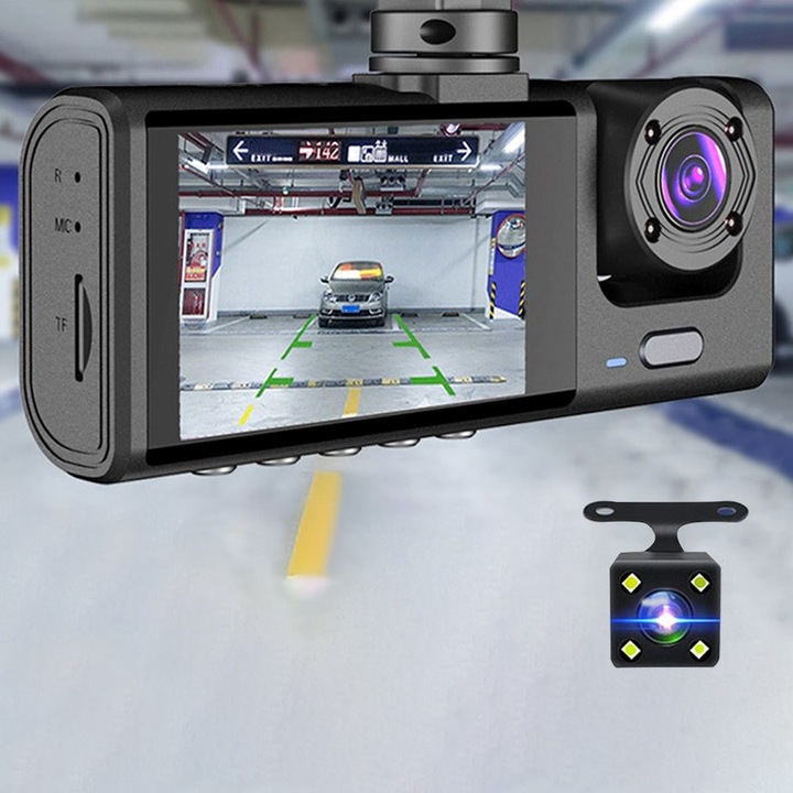 Camera auto DVR 3 canale, negru, 15.8x11x7cm