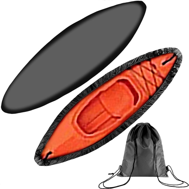 Husa pentru caiac eMAG-CJ16-fr2608055297, 210D Oxford, rezistenta la apa si la UV, protectie contra prafului, negru, pentru caiac 5,1–5,5 m, include sac depozitare