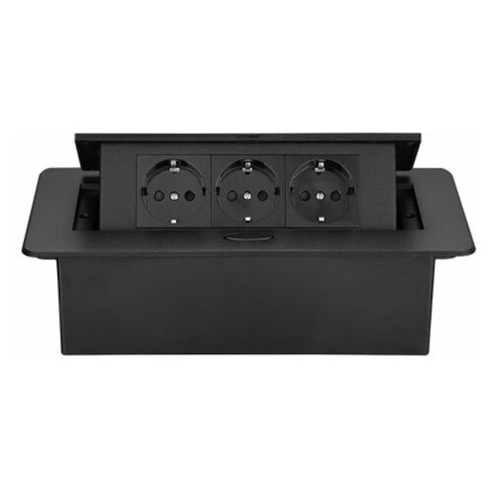 Priza birou compacta cu design incorporat, negru, 266x118x3mm, 223x108x70mm