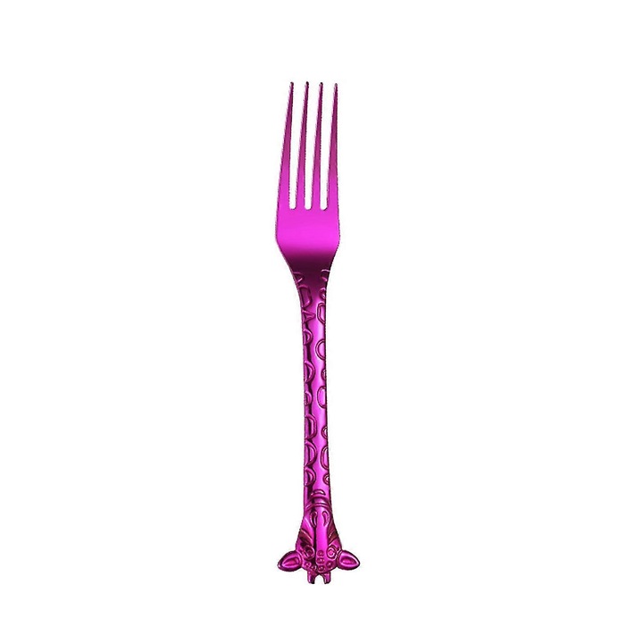 Lingurita sau furculita din otel inoxidabil placat titan, design girafa, 15x2.1cm sau 16.2x2.1cm