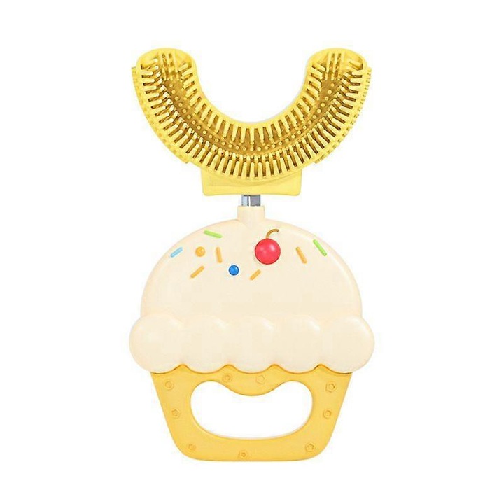 Periuta de dinti copii, silicon moale, design U, curatare 360°, multicolor, 12x3cm