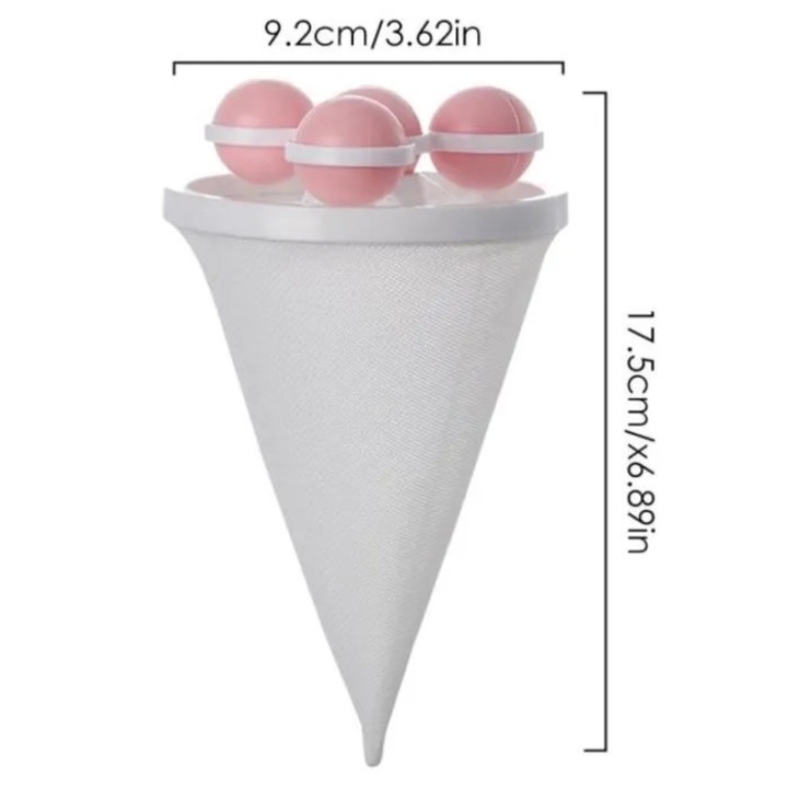 Sac de plasa pentru filtru par, 3 bile plutitoare, reutilizabil, alb, universal