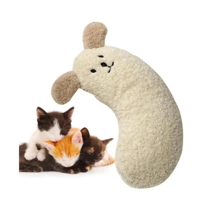 Perna pentru animale de companie in forma de U din bumbac perlat, cu fata de catel, crem, marime M