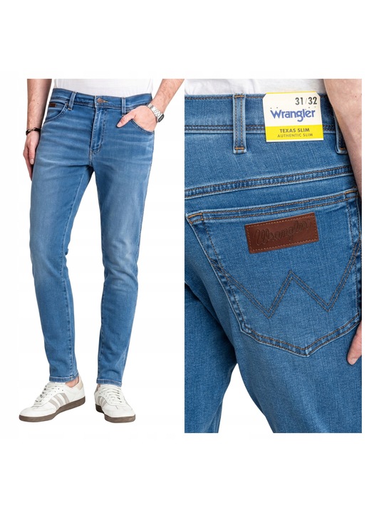 Farmernadrág, Wrangler, Texas Slim, Méret 33/32, Slim Fit szabás, Kúpos stílus, Szűkített, Közepes derékmagasság, Normál, Zsebek száma 5, Kék