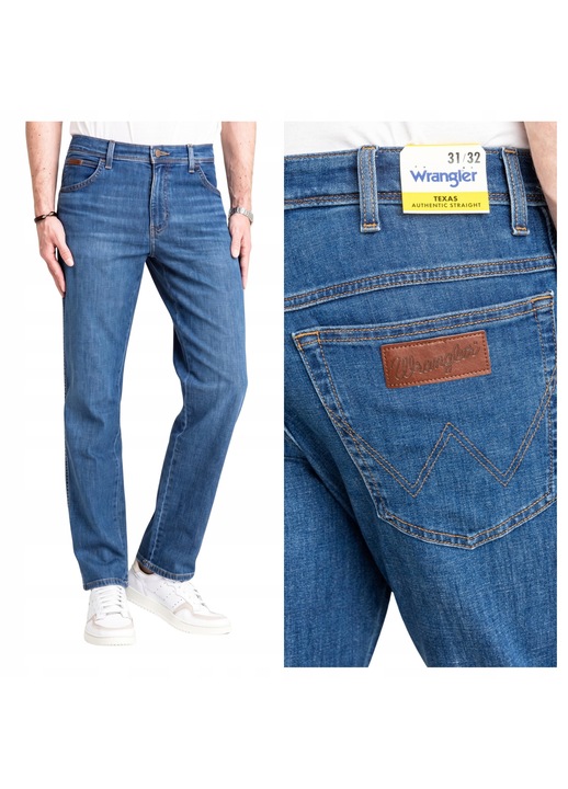 Farmernadrág, Wrangler, Texas, Méret 38/32, Egyenes Szárú Szabás, Egyenes Stílus, Közepes Derékmagasság, Cipzáras Záródás, Kék
