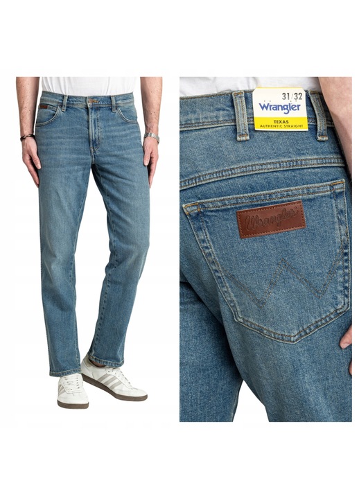 Farmernadrág, Wrangler, Texas, Méret 34/32, Egyenes szabás, Egyenes stílus, Közepes derékmagasság, Cipzáras záródás, Kék