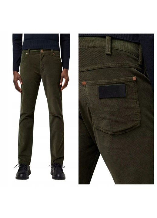 Панталони от рипсено кадифе, Wrangler, Greensboro, 32/34, Зелен, Права кройка, Прав стил, Редовен, Брой джобове 5, Зелен