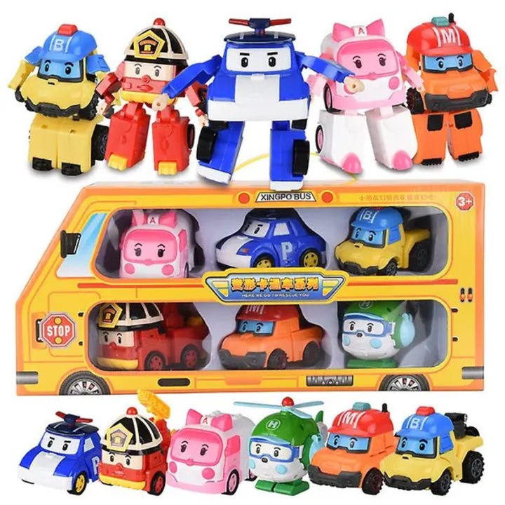 Set roboti de jucarie transformabili Poli, 9cm, multicolor, 500g