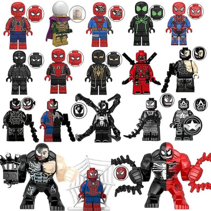 Комплект от 18 сглобяеми фигурки Spider-Man и Venom, минифигурки от ABS блокчета, подвижни стави, многоцветни, 4.5–7 см