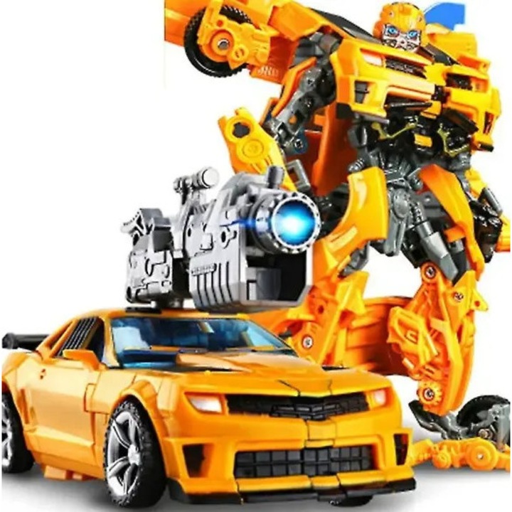 Jucarie transformabila robot-masina emag-FYN-K0206-260821-893, tip Bumblebee/Camaro, galben, transformare 2in1 cu accesorii