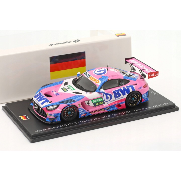 Mercedes-Benz AMG GT3 SPARK 1:43 modell, gyanta, fekete-fehér, 12x5x4cm